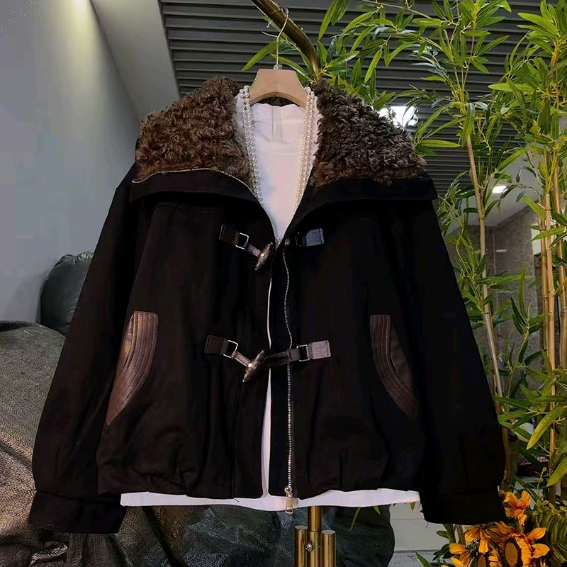 冬季大码女装毛毛领夹棉外套