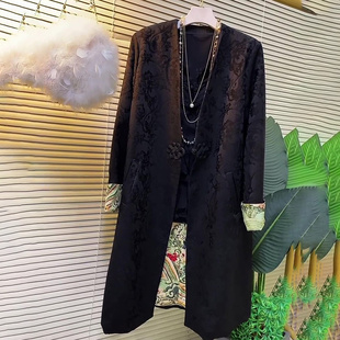 新款 法式 大码 时尚 高级质感显瘦遮肉提花外套 女装 胖妹妹2023秋季