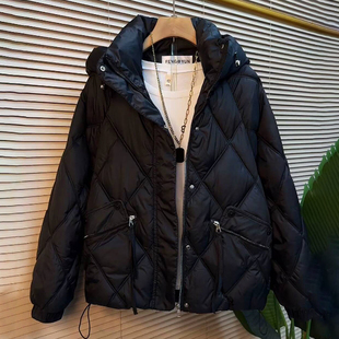 胖妹妹欧州站时尚 女装 纯色连帽保暖棉服 休闲宽松外套大码 秋冬新款