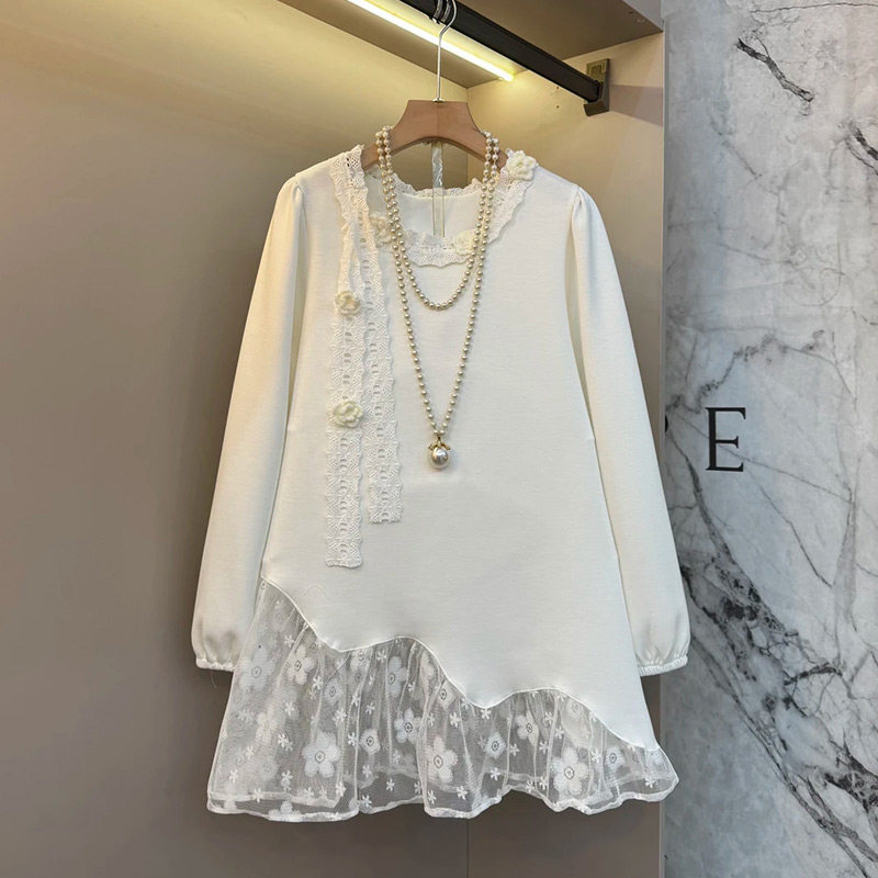 新款胖妹妹花朵绑带设计感不规则拼接长袖小衫大码女装气质上衣潮,女装/女士精品,大码内搭,淘宝优惠券,粉丝福利购,淘宝优惠卷