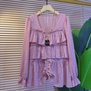 多层次法式 女装 气质长袖 胖妹妹百搭显瘦上衣大码 波点小衫 2026新款