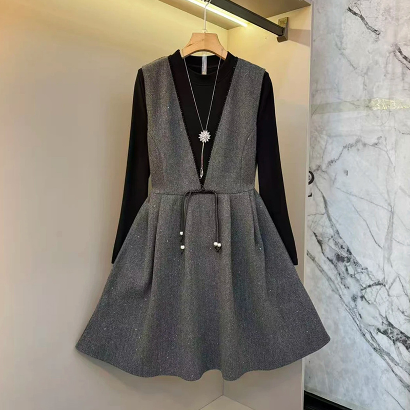 小香风大码女装撒星马甲裙打底衫