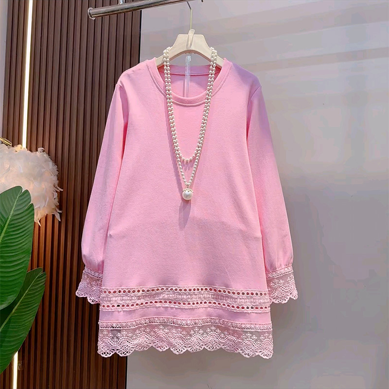 拼接花边糖果色长袖上衣