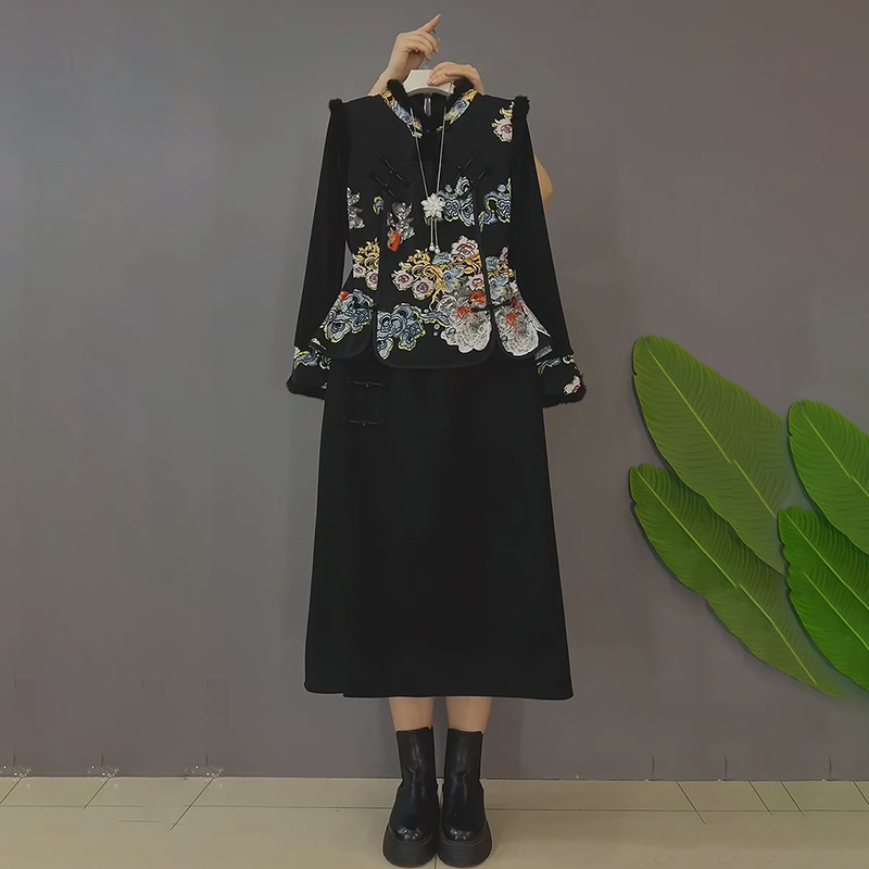 新中式气质马甲打底半身裙三件套