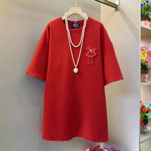 重工小马T恤衫 女装 胖MM显瘦圆领短袖 上衣新款 新年款 流苏衬衫 大码