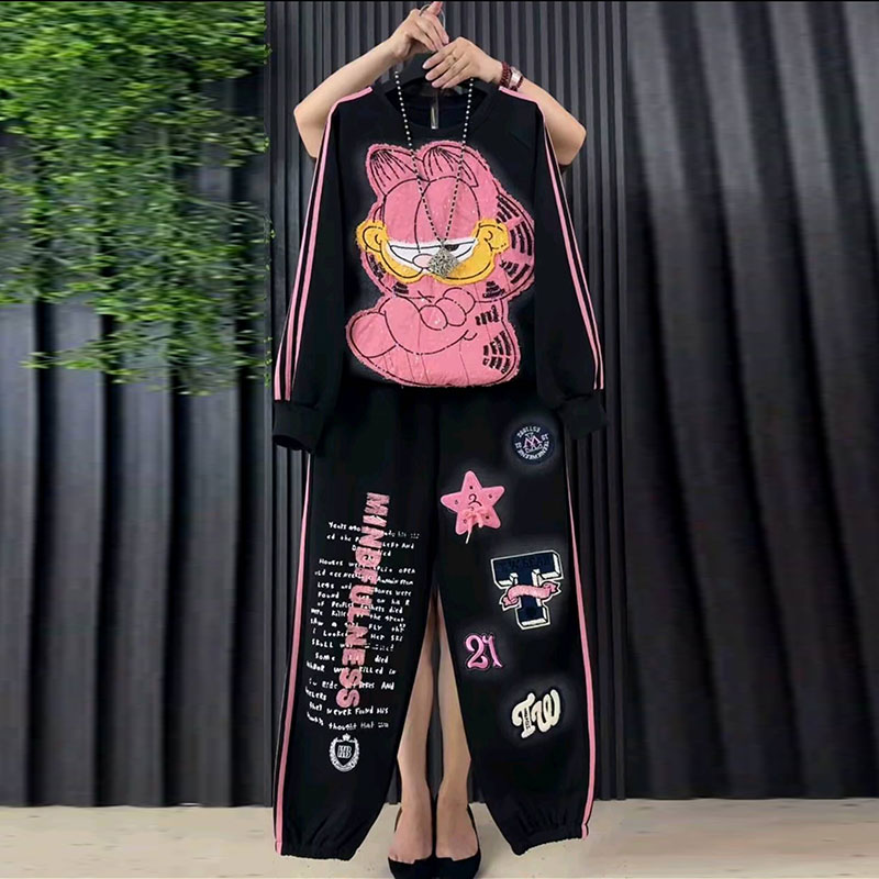 卡通撞色减龄卫衣卫裤显瘦两件套