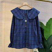 洋气设计感上衣胖mm显瘦小衫 娃娃领大码 2026春季 新款 女装 格子衬衫
