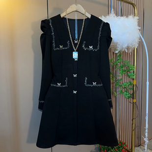 大码女装胖妹妹冬季新款欧货时尚洋气名媛风气质泡泡肩显瘦连衣裙