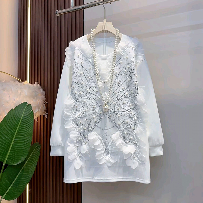 新款欧货重工钉珠蝴蝶卫衣大衫女