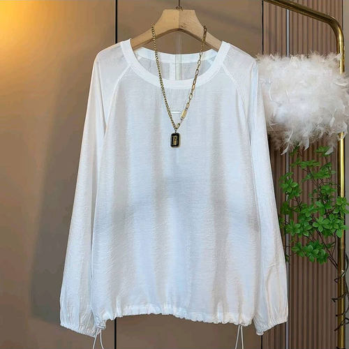 韩版时尚简约净版下摆抽绳长袖衫