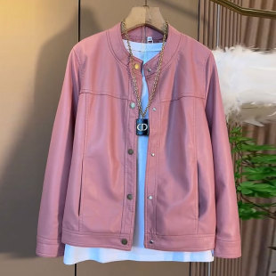 欧货时尚 胖妹妹2025秋季 女装 大码 复古立领休闲显瘦皮衣外套潮 新款