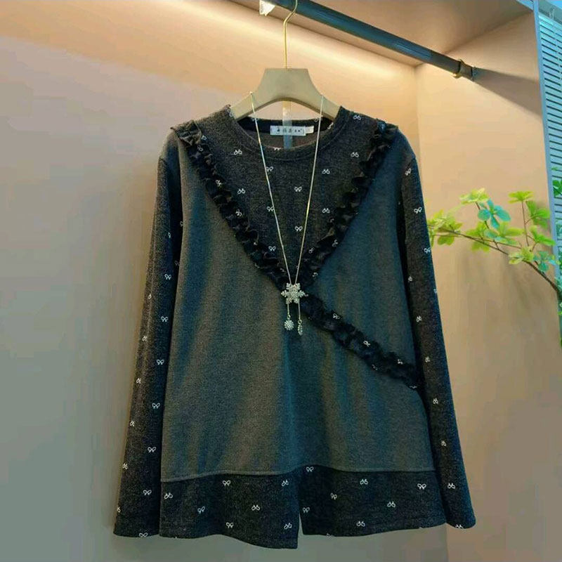 大码女装胖mm新款韩版时尚拼接花边洋气上衣大码女装胖mm长袖衫女,女装/女士精品,大码内搭,淘宝优惠券,粉丝福利购,淘宝优惠卷