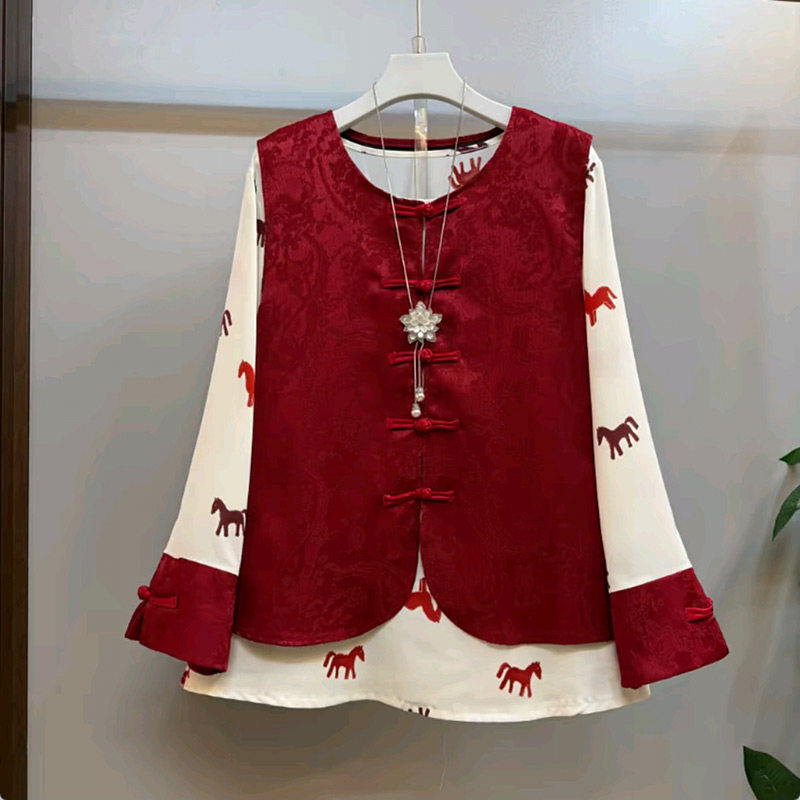 大码女装国风复古盘扣马甲拼袖小马内搭套装新款胖妹妹显瘦两件套,女装/女士精品,大码套装,淘宝优惠券,粉丝福利购,淘宝优惠卷