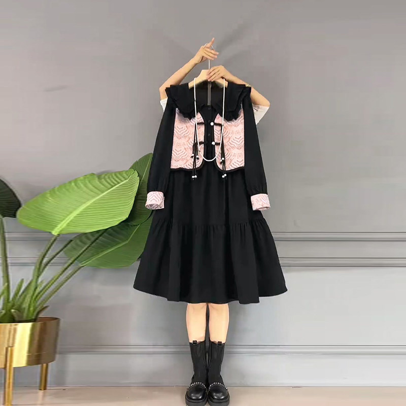 新款复古盘扣流苏马甲娃娃领减龄连衣裙大码女装胖mm显瘦遮肉套装,女装/女士精品,大码套装,淘宝优惠券,粉丝福利购,淘宝优惠卷