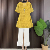 新款 复古国风盘扣V领上衣大码 女装 2025夏季 胖妹妹百搭休闲九分裤