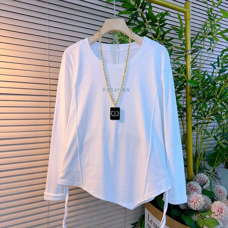 2026春季新款时尚不等式抽绳显瘦T恤上衣大码女装胖mm百搭长袖衫,女装/女士精品,大码内搭,淘宝优惠券,粉丝福利购,淘宝优惠卷