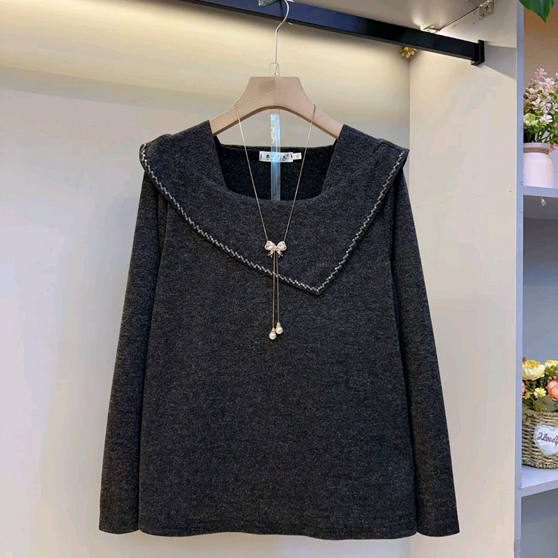 胖妹妹大码女装设计感钉珠不等式领长袖小衫新款洋气百搭显瘦上衣,女装/女士精品,大码内搭,淘宝优惠券,粉丝福利购,淘宝优惠卷