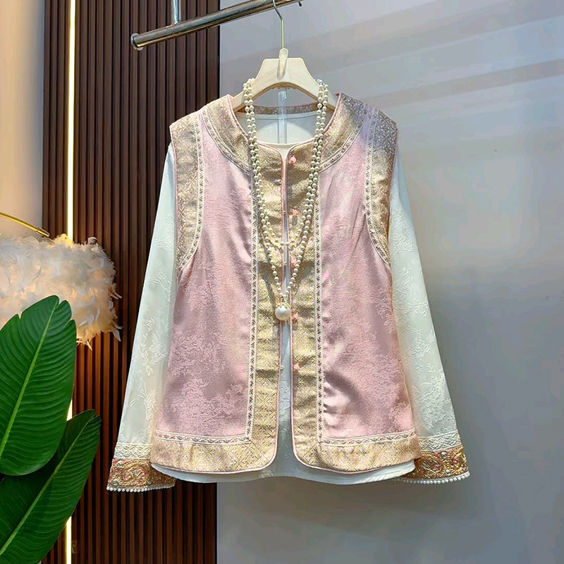 大码女装刺绣马甲钉珠打底衫