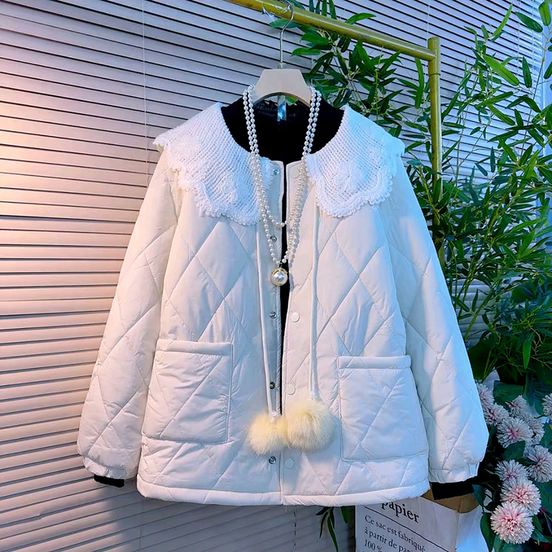 娃娃领棱格棉保暖棉服外套打底衫