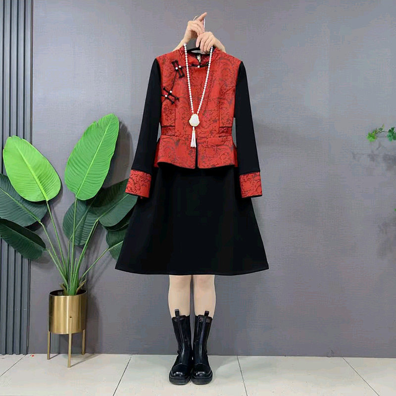 新中式设计感拼接盘扣拼袖上衣半身裙气质套装新款胖妹妹大码女装,女装/女士精品,大码套装,淘宝优惠券,粉丝福利购,淘宝优惠卷