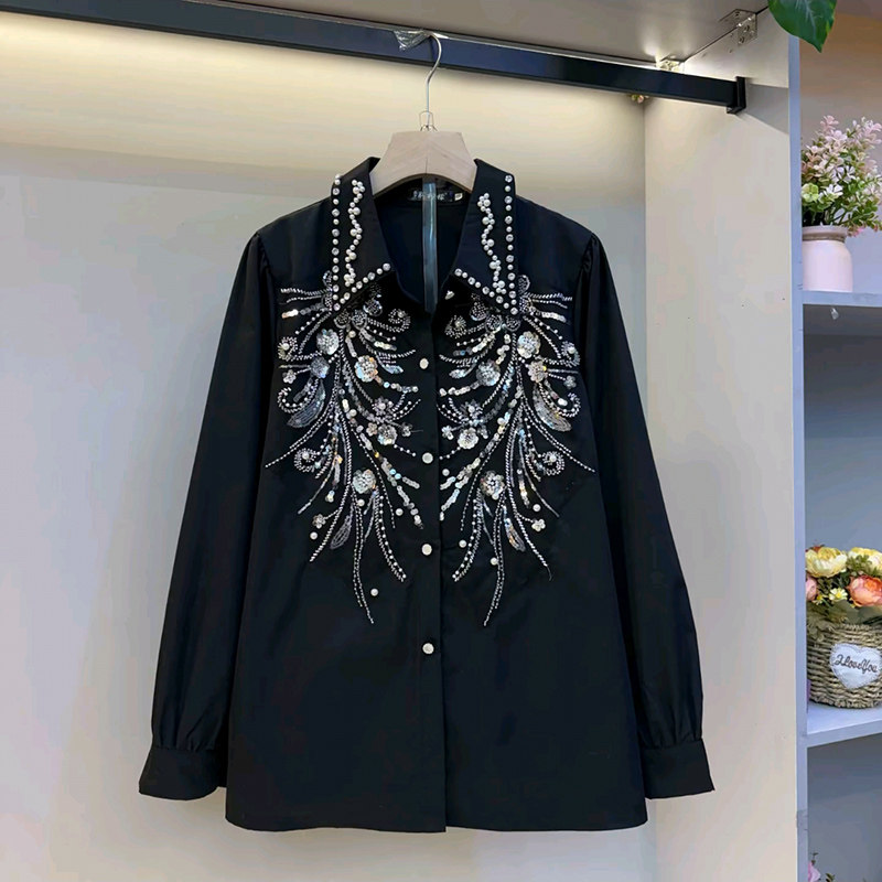 2026春季新款钉珠亮片小衫胖mm显瘦翻领衬衫遮肉减龄大码女装上衣,女装/女士精品,大码内搭,淘宝优惠券,粉丝福利购,淘宝优惠卷