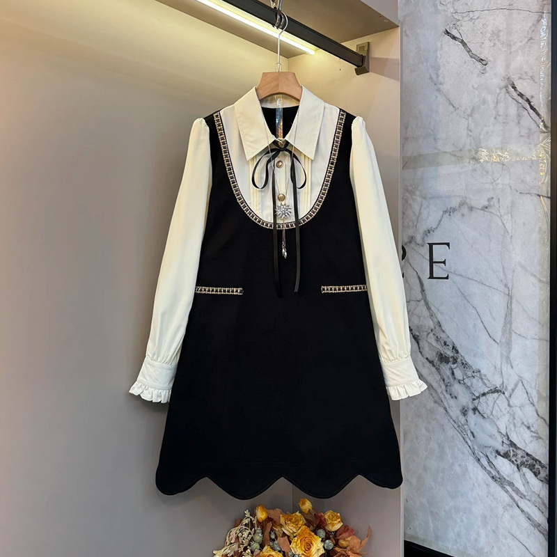 花边马甲裙衬衫衬衫套装