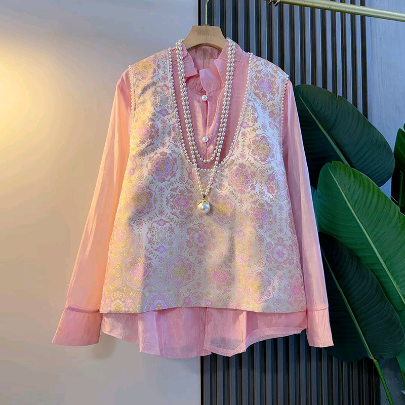 新中式大码女装提花马甲胖mm显瘦钉珠马夹2026春季新款花边领打底,女装/女士精品,常规大码外套,淘宝优惠券,粉丝福利购,淘宝优惠卷