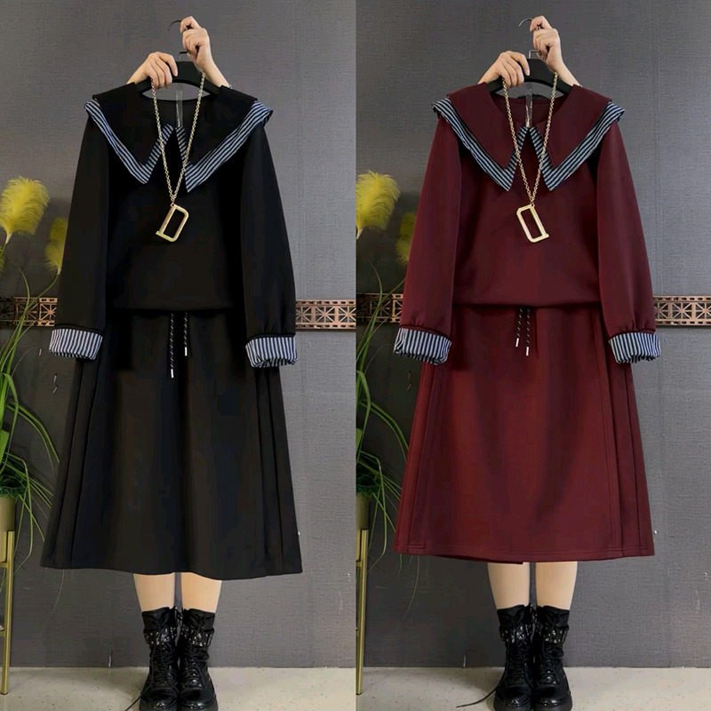 新款胖妹妹大码女装设计感条纹拼接翻领卫衣松紧腰半身裙显瘦套装,女装/女士精品,大码套装,淘宝优惠券,粉丝福利购,淘宝优惠卷