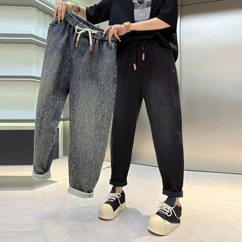 满天星松紧腰加绒牛仔裤