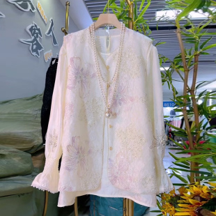 大码 钉珠喇叭袖 女装 新款 打底显瘦国风马夹 刺绣马甲2026春季 新中式