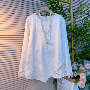 拼接蕾丝提花小衫 新中式 新款 女装 宽松上衣 胖mm大码 国风复古不等式
