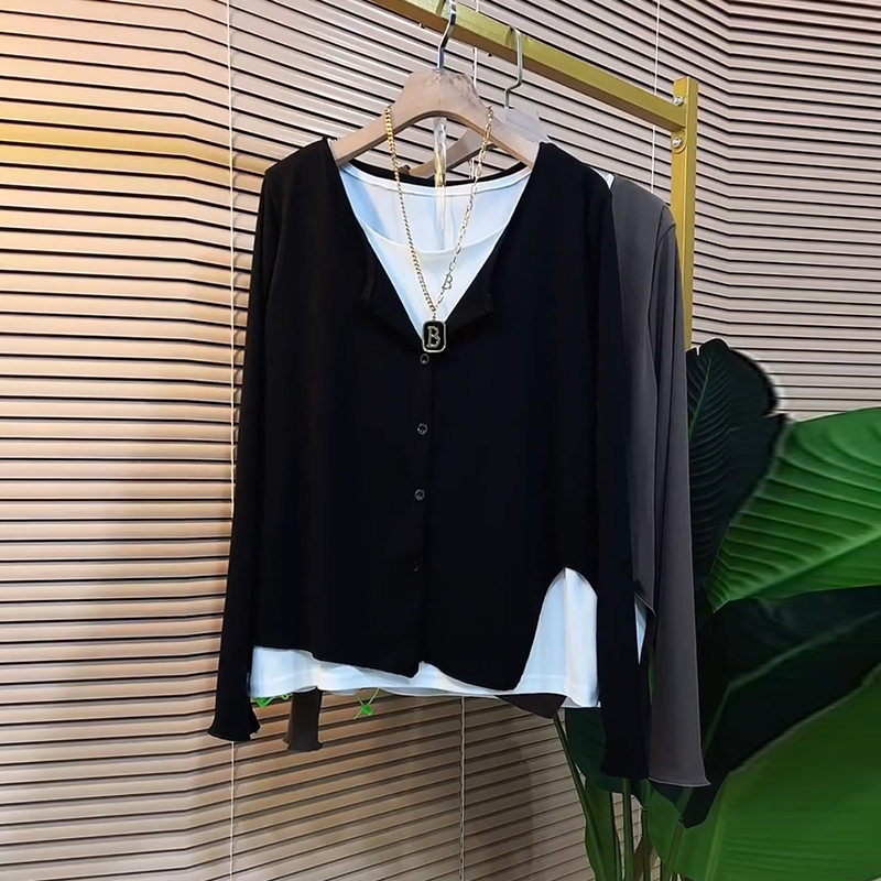 显瘦时尚大码假两件打底衫上衣潮