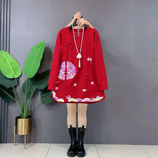 气质显瘦百搭衫 2025新款 女装 上衣大码 胖妹妹国风复古盘扣刺绣长袖