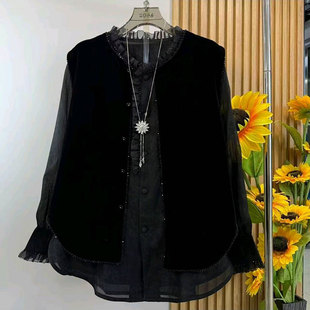 新款 胖mm百搭打底衫 欧货时尚 女装 女 复古丝绒马甲背心大码 2026春季