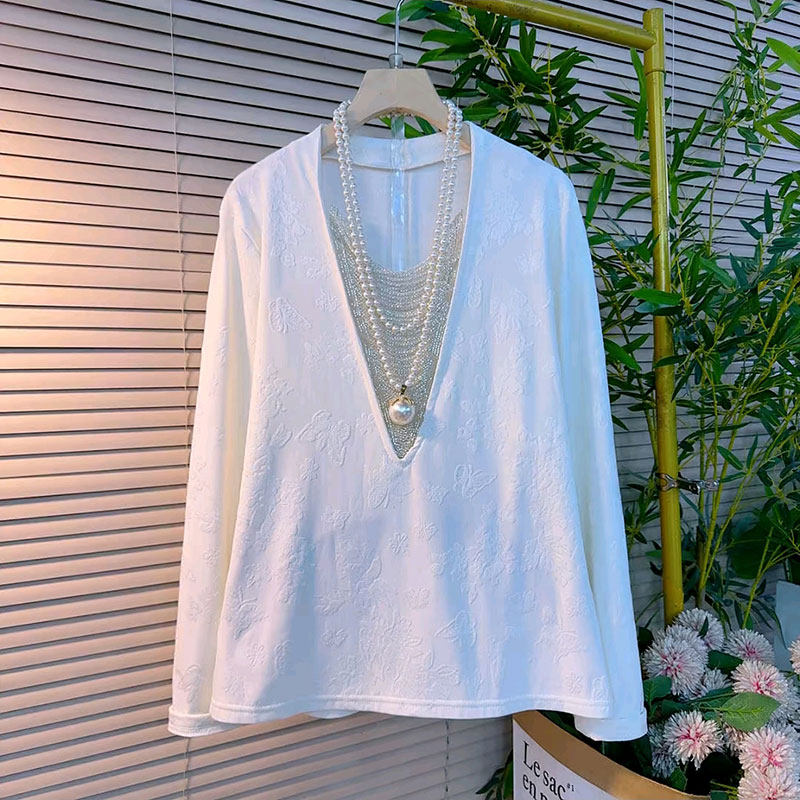 2026春季新款时尚设计感珠链洋气显瘦上衣大码女装胖mm气质长袖衫,女装/女士精品,大码内搭,淘宝优惠券,粉丝福利购,淘宝优惠卷