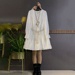 森系中长款衬衫裙子时尚显瘦民族风腰带连衣裙大码女装遮肉显瘦春