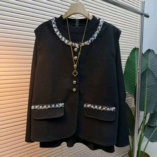 时尚 复古套装 韩版 女装 减龄时髦轻奢亮片马甲打底两件套 胖妹妹大码