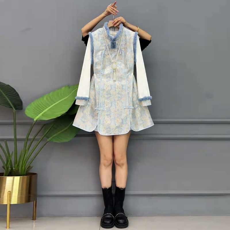 国风马甲连衣裙拼接打底两件套