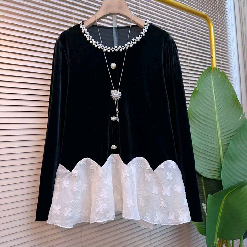 新款欧货钉珠领拼接刺绣女人衫胖妹妹大码女装长袖宽松显瘦上衣潮,女装/女士精品,大码内搭,淘宝优惠券,粉丝福利购,淘宝优惠卷