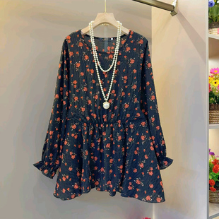 2026春季 碎花小衫 新款 圆领长袖 减龄遮肉大码 上衣胖mm显瘦衬衫 女装