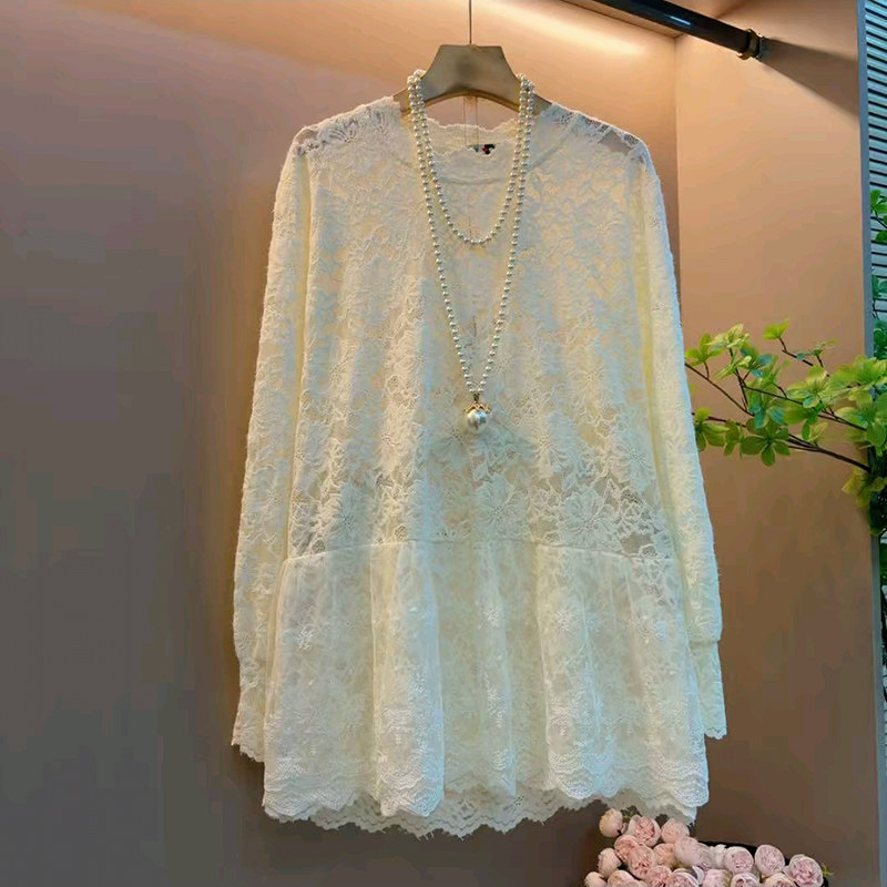 2025秋季新款韩版洋气蕾丝拼接女人衫大码女装胖mm宽松遮肚子上衣,女装/女士精品,大码内搭,淘宝优惠券,粉丝福利购,淘宝优惠卷