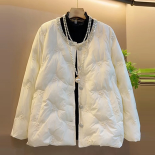 女装 2025年冬季 菱格压花休闲棉服外套大码 韩版 胖mm宽松上衣女 新款