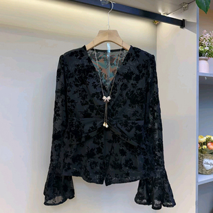 女装 百搭女人衫 春季 欧货V领植绒淑女气质时尚 2026新款 胖妹妹大码