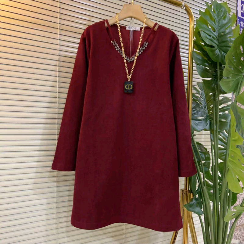 V领镶钻大衫大码女装长袖上衣