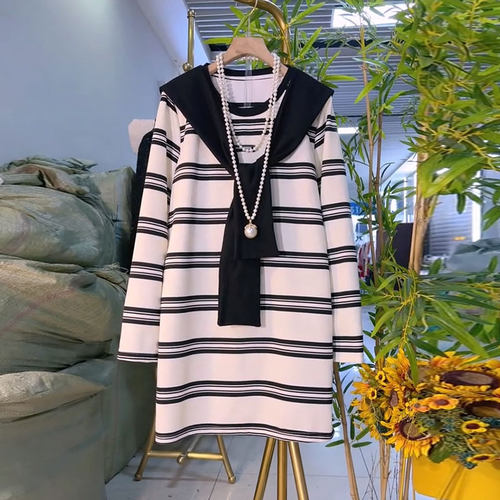 春季新款欧货时尚条纹披肩领大衫