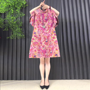 胖妹妹2025夏季新款大码女装时尚复古国风锦缎盘扣修身显瘦连衣裙