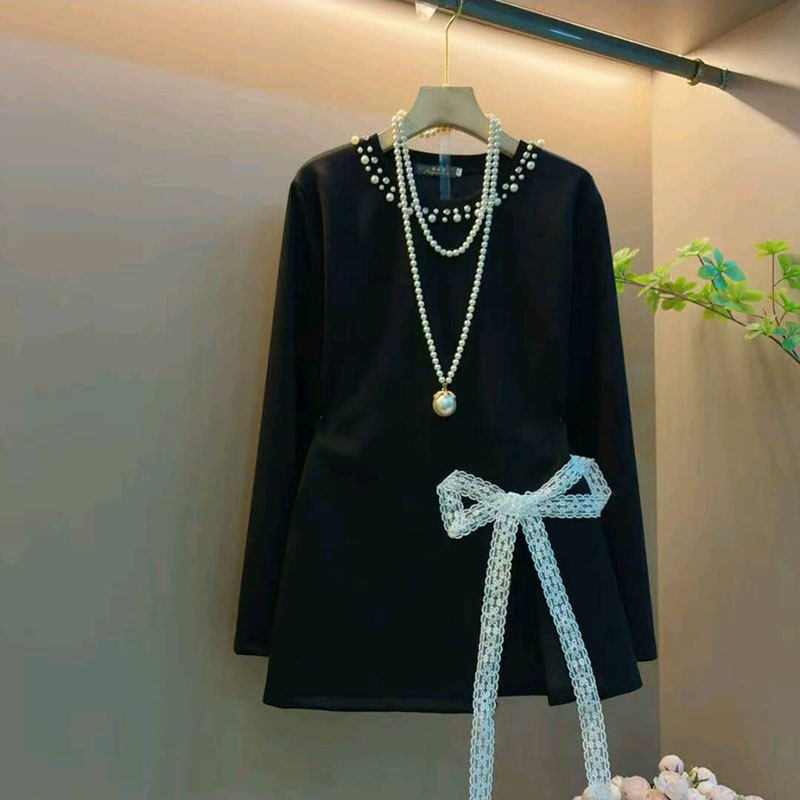 2026春季新款高级感钉珠蕾丝蝴蝶结长袖衫大码女装胖mm显瘦上衣女,女装/女士精品,大码内搭,淘宝优惠券,粉丝福利购,淘宝优惠卷