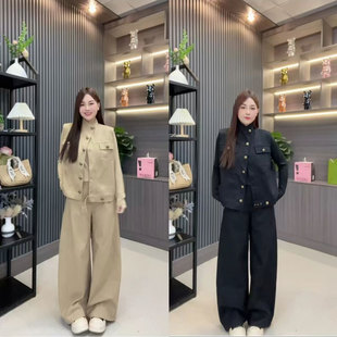 2026春季新款欧货时尚简约马甲休闲阔腿裤套装大码女装胖mm打底衫