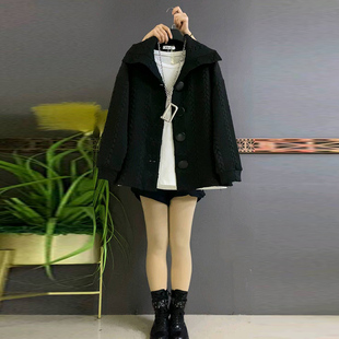 女装 韩版 外套大码 翻领洋气大纽扣针织开衫 胖mm舒适柔软上衣新 时尚