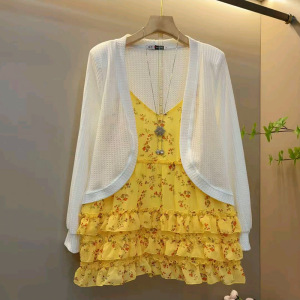 2026春季新款甜美碎花多层吊带衫防晒开衫外搭套装胖妹妹大码女装